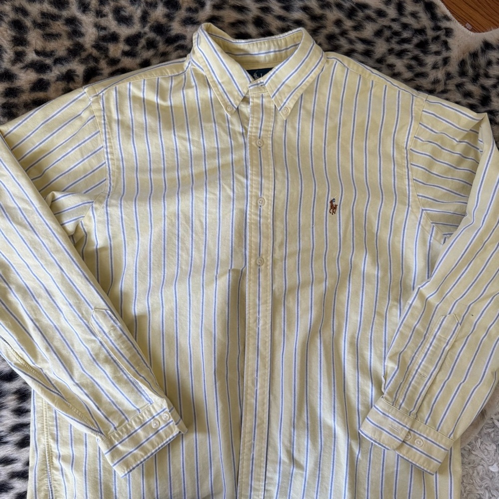 Vintage Yellow and Blue Striped Button-Down Shirt